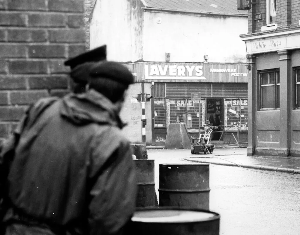 Pictured is Wheelbarrow bomb disposal device being operated by a team from 321 EOD Royal Logistic Corps (RLC) on the streets of Northern Ireland 1978. The Wheelbarrow is a remotely controlled robot designed in 1972 for use by British Army bomb disposal teams operating in Northern Ireland. Over 400 have been destroyed in operation, and they are considered to have saved the lives of hundreds.