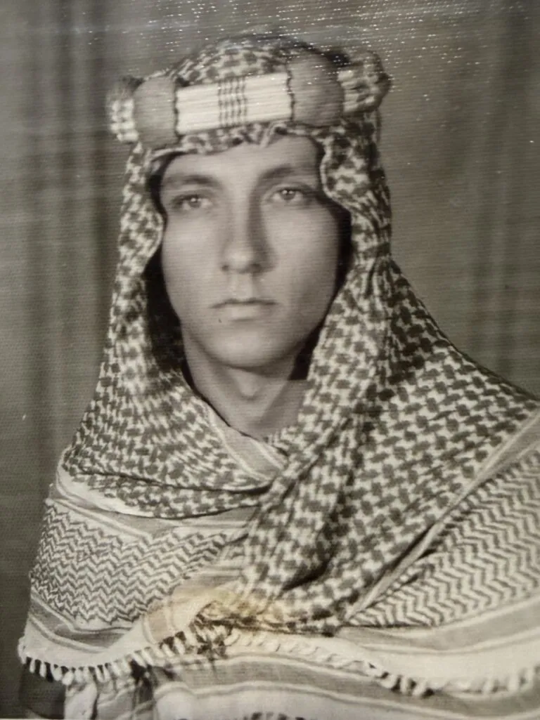 A young Yves wearing a headdress during a deployment to Egypt in the 1960s. 
